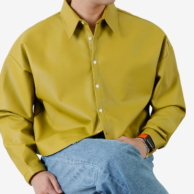세미 오버 레더 크롭 셔츠 (3 color / 올리브)